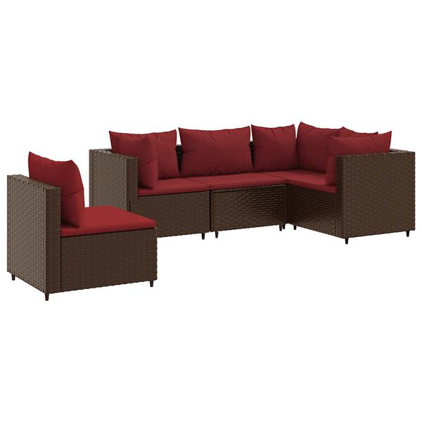 vidaXL Salon de jardin 5 pcs avec coussins Marron Résine tressée