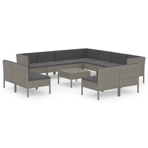 vidaXL Salon de jardin 12 pcs avec coussins R&eacute;sine tress&eacute;e Gris