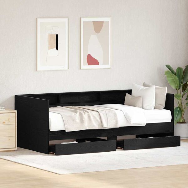 vidaXL Lit d'appoint Ch&ecirc;ne noir 100 x 200 cm Bois d'ing&eacute;nierie