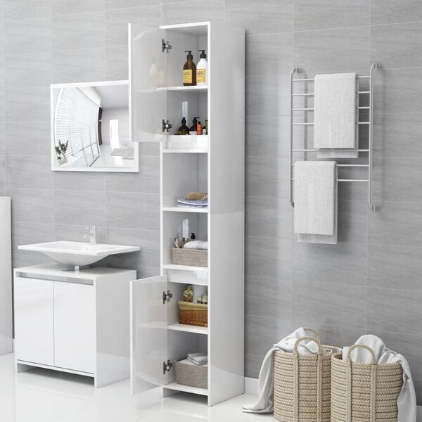 vidaXL Armoire de salle de bain Blanc brillant Bois d'ing&eacute;nierie