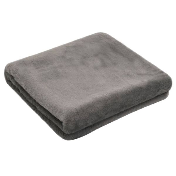 vidaXL Couverture 100x150 cm Fausse fourrure de lapin Gris fonc&eacute;