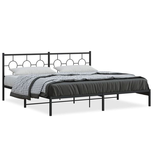 vidaXL Cadre de lit m&eacute;tal sans matelas avec t&ecirc;te de lit noir 200x200cm