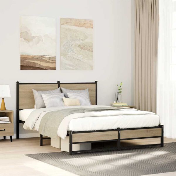 vidaXL Cadre de lit en m&eacute;tal sans matelas ch&ecirc;ne sonoma 150x200 cm