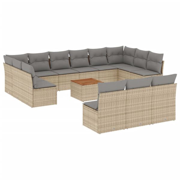 vidaXL Salon de jardin avec coussins 14 pcs beige r&eacute;sine tress&eacute;e