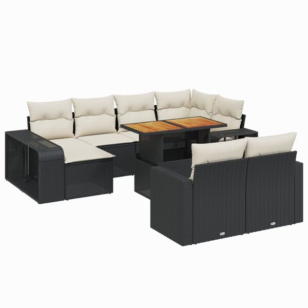 vidaXL Salon de jardin 11 pcs avec coussins noir résine tressée