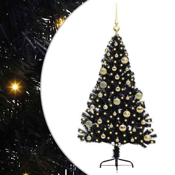 vidaXL Sapin de No&euml;l artificiel pr&eacute;-&eacute;clair&eacute; Noir 120 cm PVC