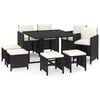 vidaXL Ensemble &agrave; manger de jardin coussins 9pcs R&eacute;sine tress&eacute;e Noir