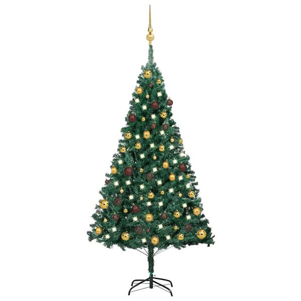vidaXL Arbre de No&euml;l artificiel pr&eacute;-&eacute;clair&eacute; et boules vert 150 cm PVC