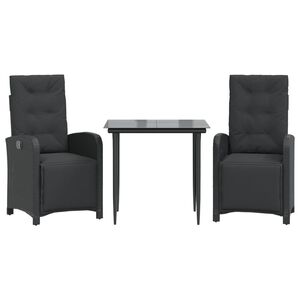 vidaXL Ensemble de bistro 3 pcs avec coussins noir r&eacute;sine tress&eacute;e