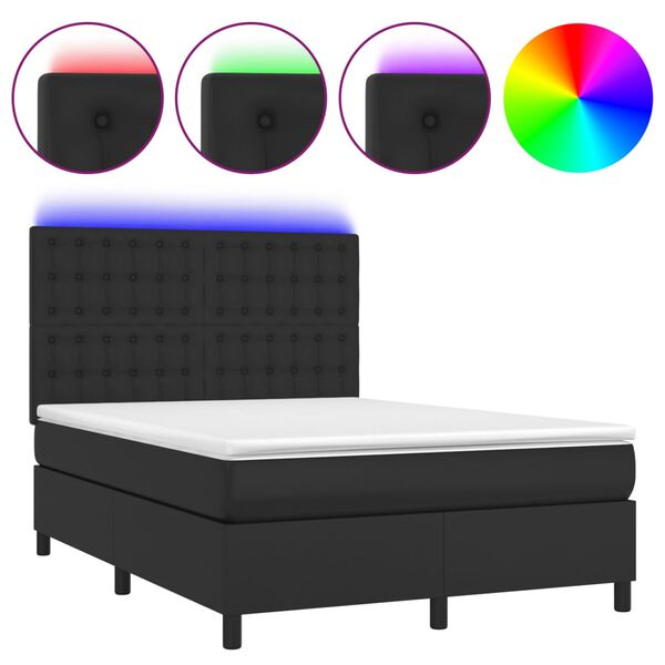 vidaXL Sommier &agrave; lattes de lit avec matelas et LED Noir 140x190 cm