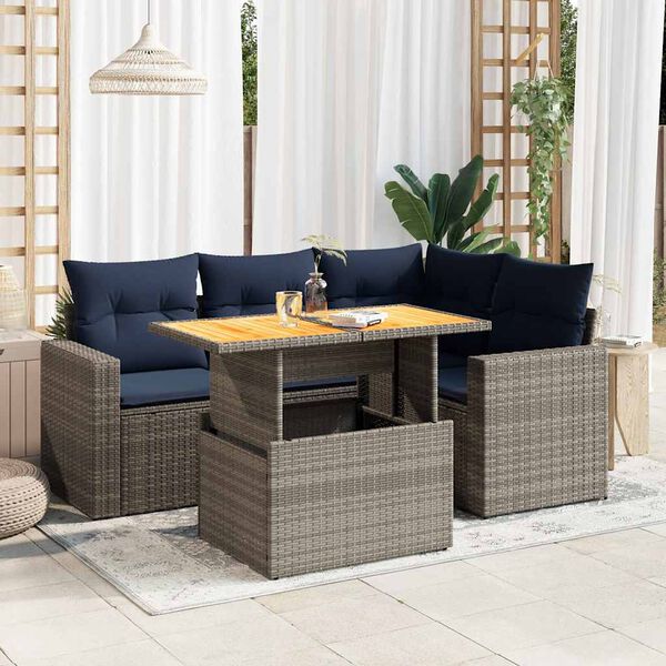 vidaXL Salon de jardin 5 pcs avec coussins gris r&eacute;sine tress&eacute;e