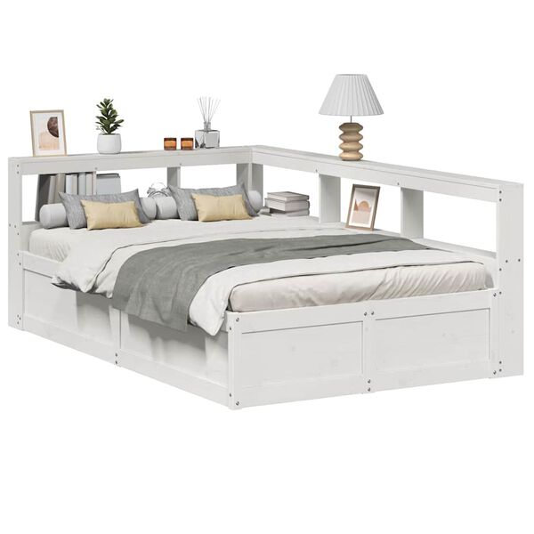 vidaXL Lit bibliothèque sans matelas blanc 140x190 cm bois pin massif