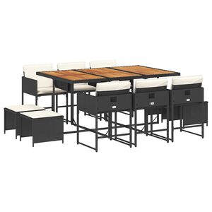 vidaXL Ensemble &agrave; manger de jardin 11 pcs coussins noir r&eacute;sine tress&eacute;e