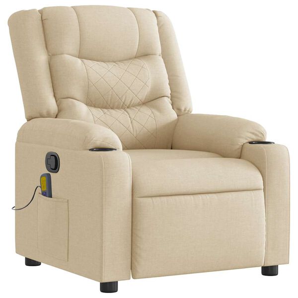vidaXL Fauteuil de massage inclinable Cr&egrave;me Tissu