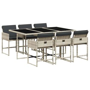 vidaXL Ensemble &agrave; manger de jardin et coussins 7 pcs gris clair rotin