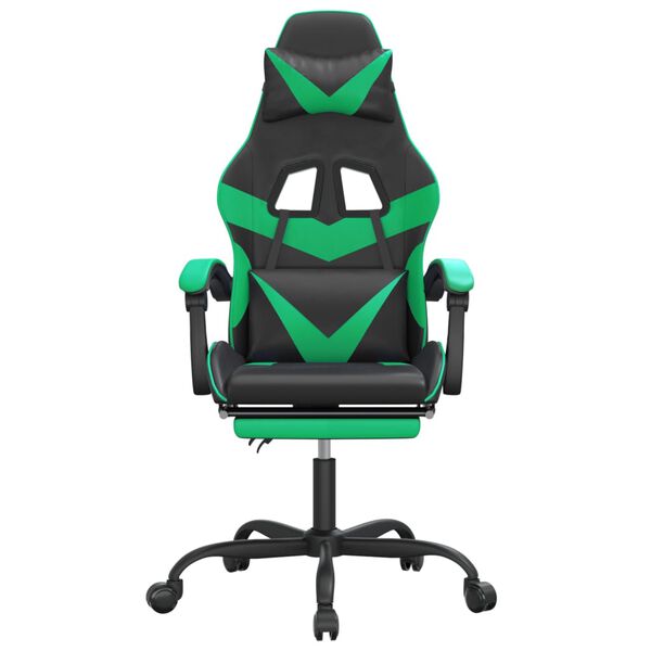 vidaXL Chaise de jeu avec repose-pied Noir et vert Similicuir