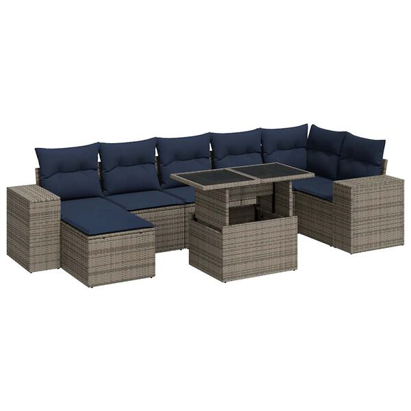 vidaXL Salon de jardin avec coussins 8 pcs gris r&eacute;sine tress&eacute;e acacia