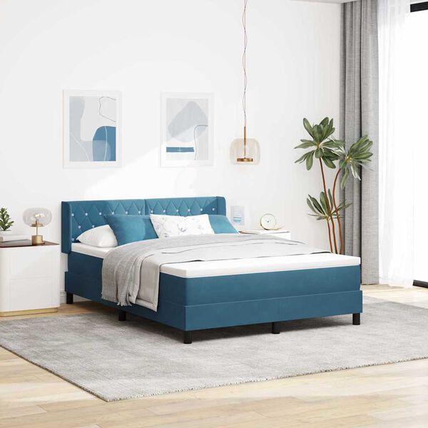 vidaXL Lit &agrave; ressorts avec matelas Bleu fonc&eacute; 200 x 160 cm Velours