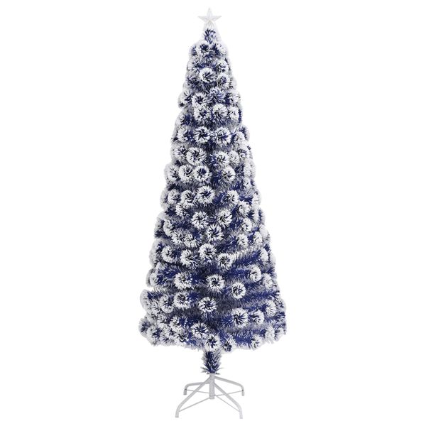 vidaXL Arbre de No&euml;l artificiel pr&eacute;-&eacute;clair&eacute; blanc/bleu fibre optique