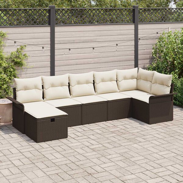vidaXL Ensemble de canapé de jardin 7 pcs Marron Poly rotin