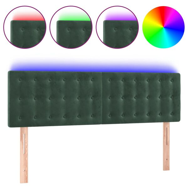 vidaXL T&ecirc;te de lit &agrave; LED Vert fonc&eacute; 144x5x78/88 cm Velours