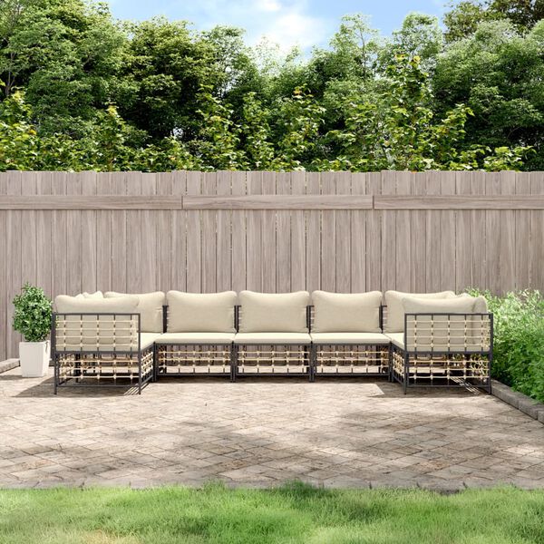 vidaXL Salon de jardin 7 pcs avec coussins anthracite r&eacute;sine tress&eacute;e