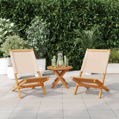 vidaXL Chaises de jardin lot de 2 beige bois d'acacia massif et tissu