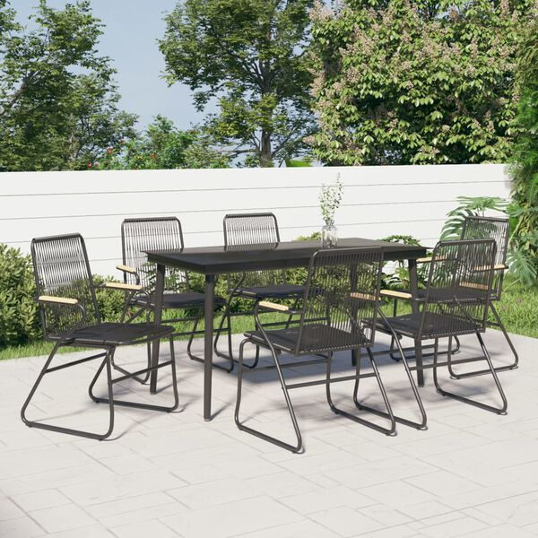 vidaXL Ensemble &agrave; manger de jardin 7 pcs Noir Rotin PVC