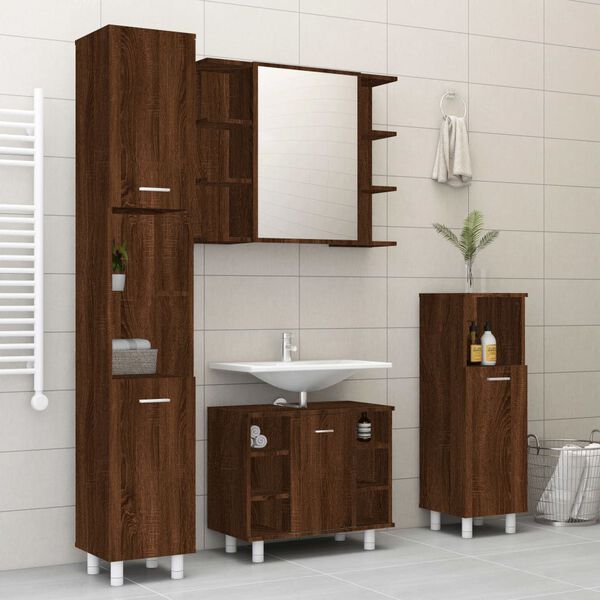 vidaXL Ensemble d'armoires de salle de bain 4 pcs ch&ecirc;ne marron