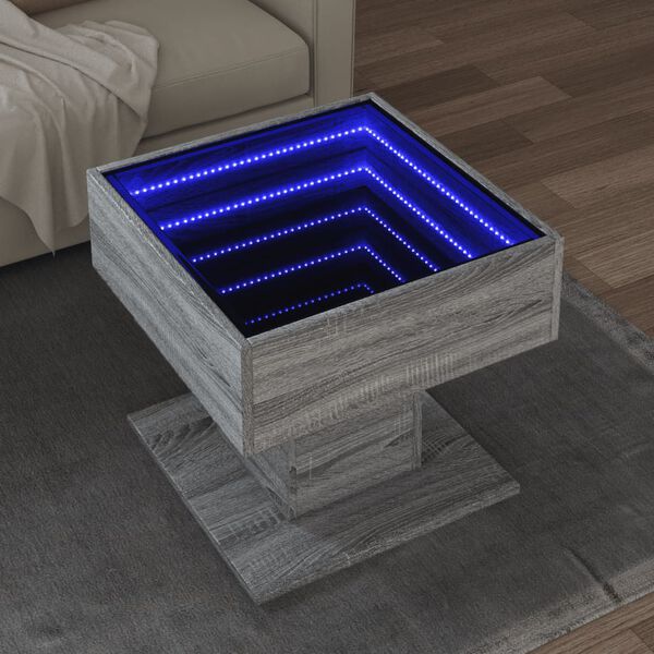 vidaXL Table basse avec LED sonoma gris 50x50x45 cm bois d'ing&eacute;nierie
