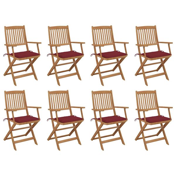 vidaXL Chaises pliables d'ext&eacute;rieur et coussins lot de 8 Bois d'acacia