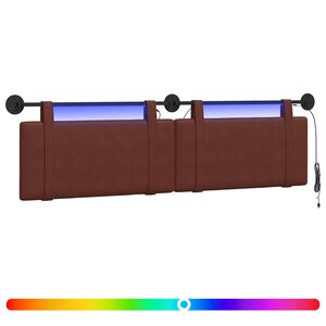 vidaXL T&ecirc;te de lit suspendue Avec lumi&egrave;re LED Brun Brillant PU antique