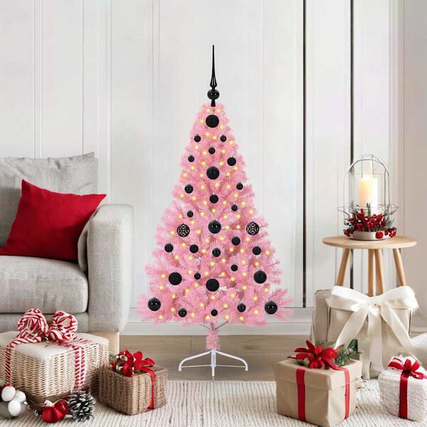 vidaXL Sapin de No&euml;l artificiel pr&eacute;-&eacute;clair&eacute; Rose 120 cm PVC