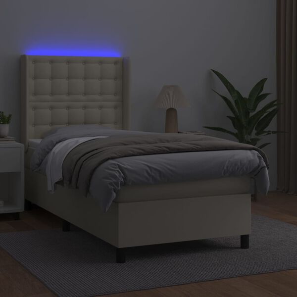 vidaXL Sommier &agrave; lattes de lit matelas LED Cr&egrave;me 90x200cm Similicuir