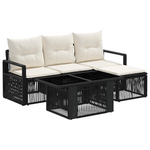 vidaXL Ensemble de canap&eacute; de jardin 5 pc Noir et blanc cr&egrave;me polyrotin