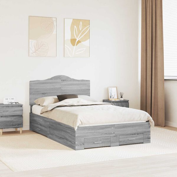 vidaXL Cadre de lit Gris Sonoma 120 x 190 cm Bois d'ing&eacute;nierie