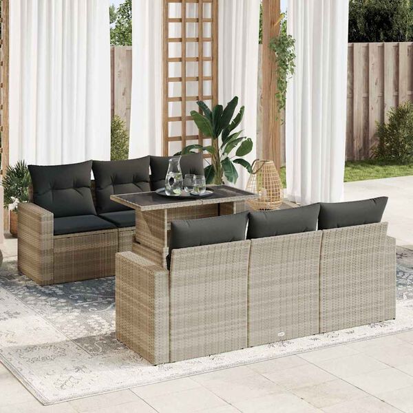 vidaXL Salon de jardin avec coussins 7 pcs gris clair r&eacute;sine tress&eacute;e