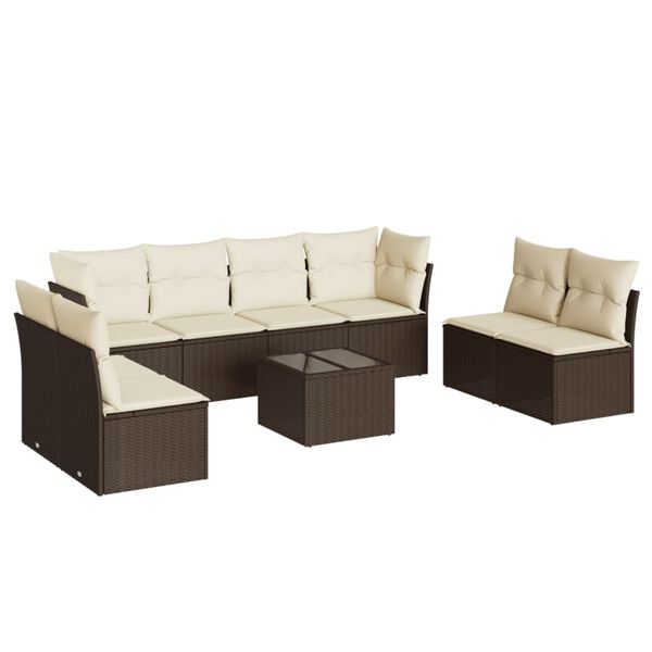 vidaXL Salon de jardin avec coussins 9 pcs marron r&eacute;sine tress&eacute;e
