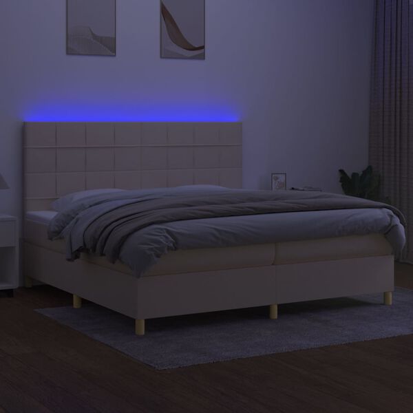 vidaXL Sommier &agrave; lattes de lit et matelas et LED Cr&egrave;me 200x200cm Tissu