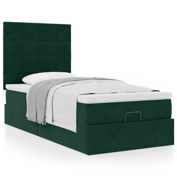 vidaXL Cadre de lit ottoman avec matelas vert fonc&eacute; 90x200 cm velours