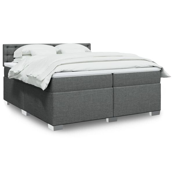 vidaXL Sommier &agrave; lattes de lit avec matelas Gris fonc&eacute; 200x200cm Tissu