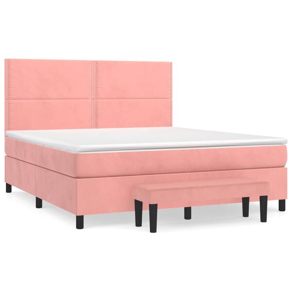 vidaXL Sommier &agrave; lattes de lit avec matelas Rose 180x200 cm Velours