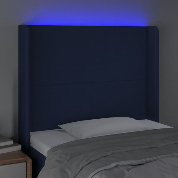 vidaXL T&ecirc;te de lit &agrave; LED Bleu 93x16x118/128 cm Tissu
