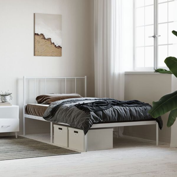 vidaXL Cadre de lit métal sans matelas avec tête de lit blanc 90x200cm