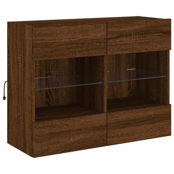 vidaXL Meuble TV mural avec lumi&egrave;res LED ch&ecirc;ne marron 78,5x30x60,5 cm