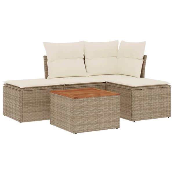 vidaXL Salon de jardin avec coussins 5 pcs beige r&eacute;sine tress&eacute;e