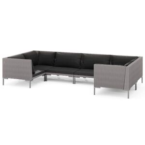 vidaXL Salon de jardin 6 pcs avec coussins R&eacute;sine tress&eacute;e Gris fonc&eacute;