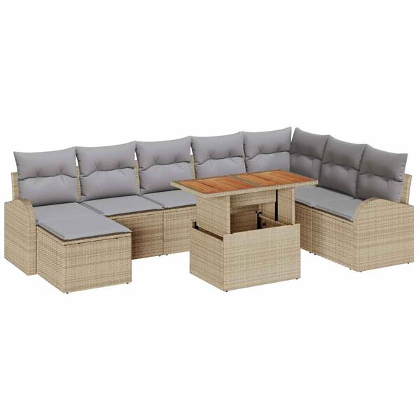 vidaXL Ensemble de canap&eacute; de jardin 9 pcs Beige Poly rotin
