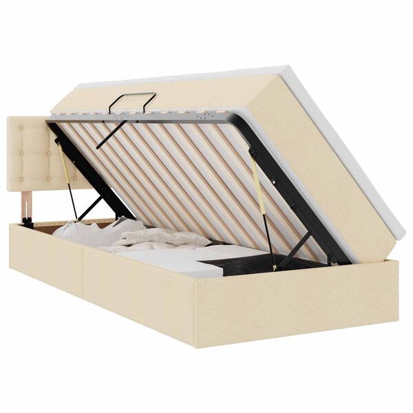 vidaXL Lit avec rangement et LED avec matelas Cr&egrave;me 90 x 190 cm tissu