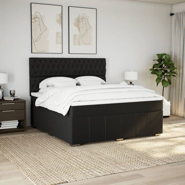 vidaXL Sommier &agrave; lattes de lit avec matelas Noir 180x200 cm Tissu